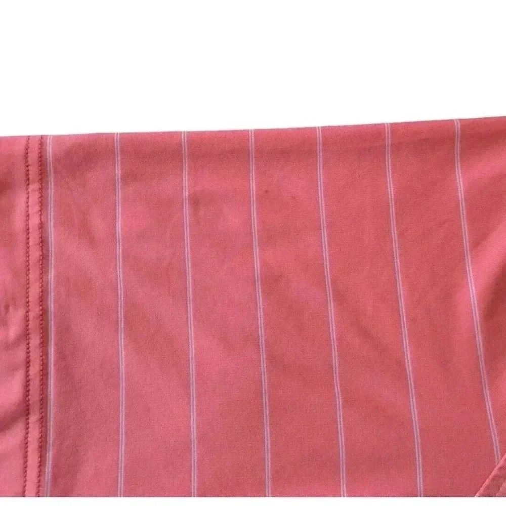 Footjoy Bright Coral Pink White Striped Polo Short Sleeve Shirt Large Wicking